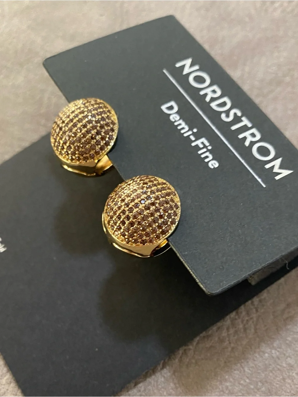 Nordstrom Round Gold Stud Pave Earrings Warm Brown-Hued Stones NWT